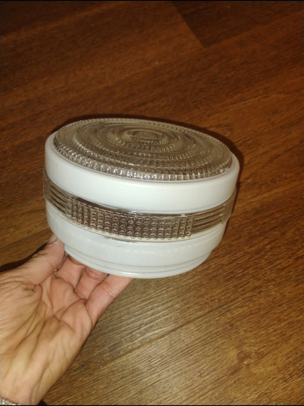 White Milk Glass Lantern Jar with Clear Textured Band